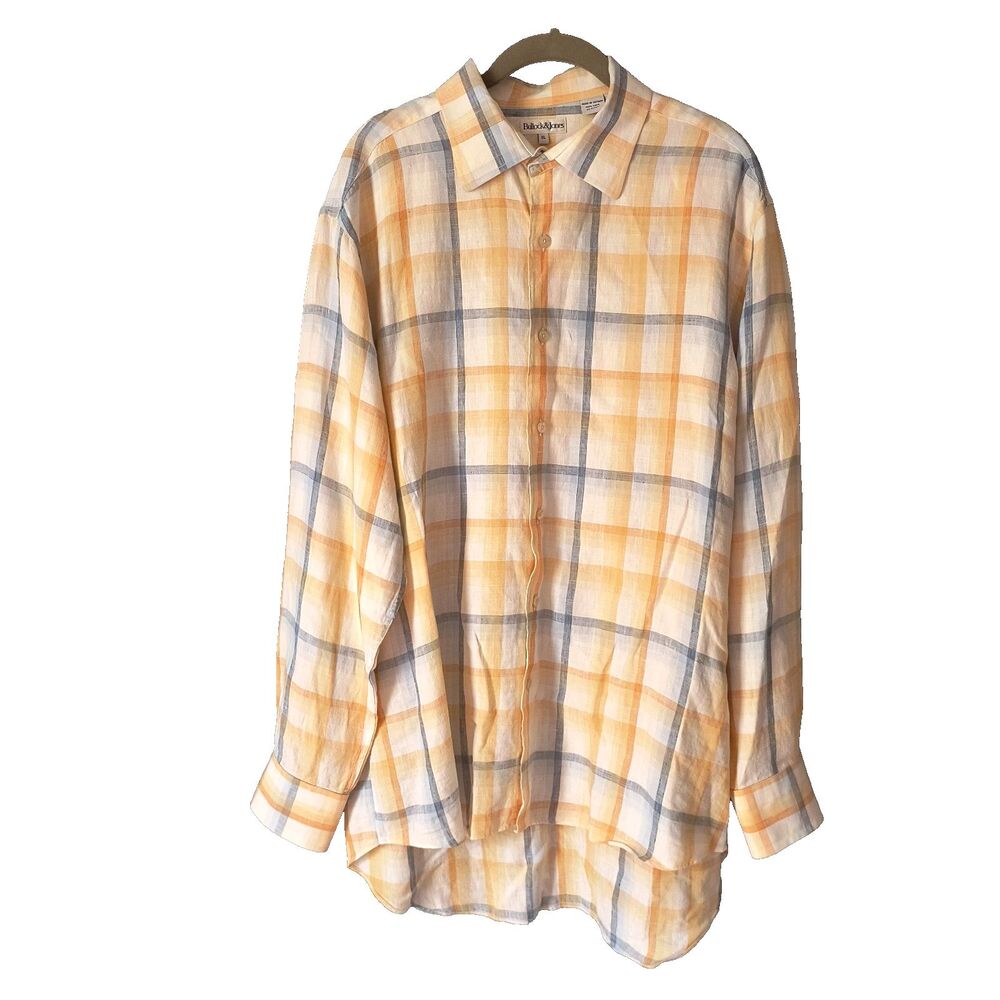 Bullock & Jones Linen Shirt XL Multicolor Button-up Plaid Office Coastal Travel